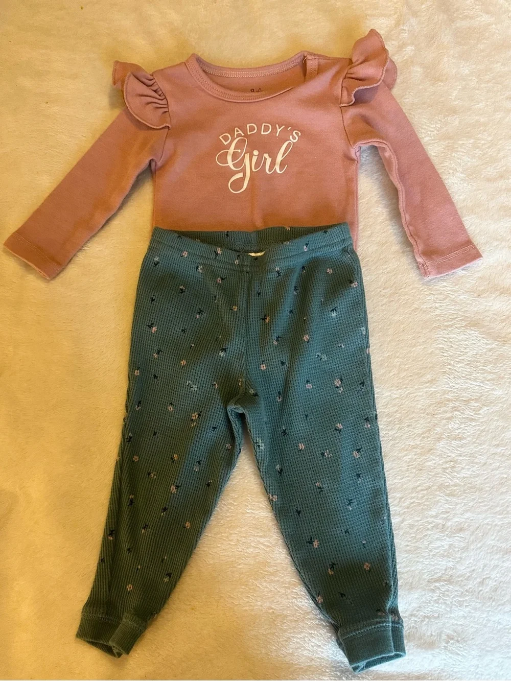 Baby Essentials Pink Ruffle 'Daddy's Girl' Top with Green Knit Leggings
